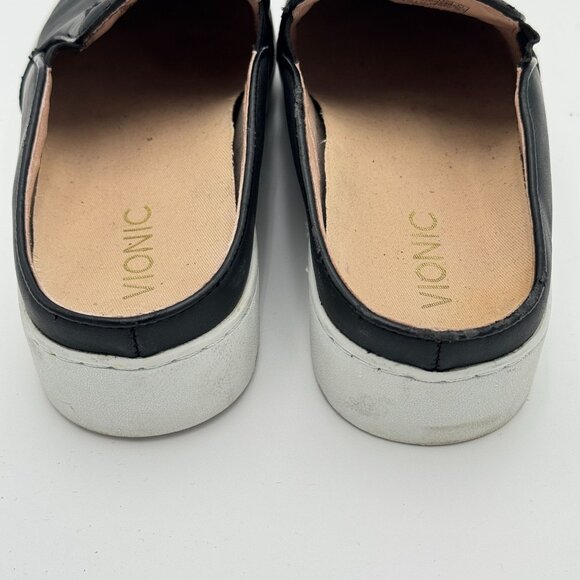 Vionic Dakota Womens 6.5 Black Genuine Leather Slip On Mule Flats Comfort Casual - Picture 7 of 11